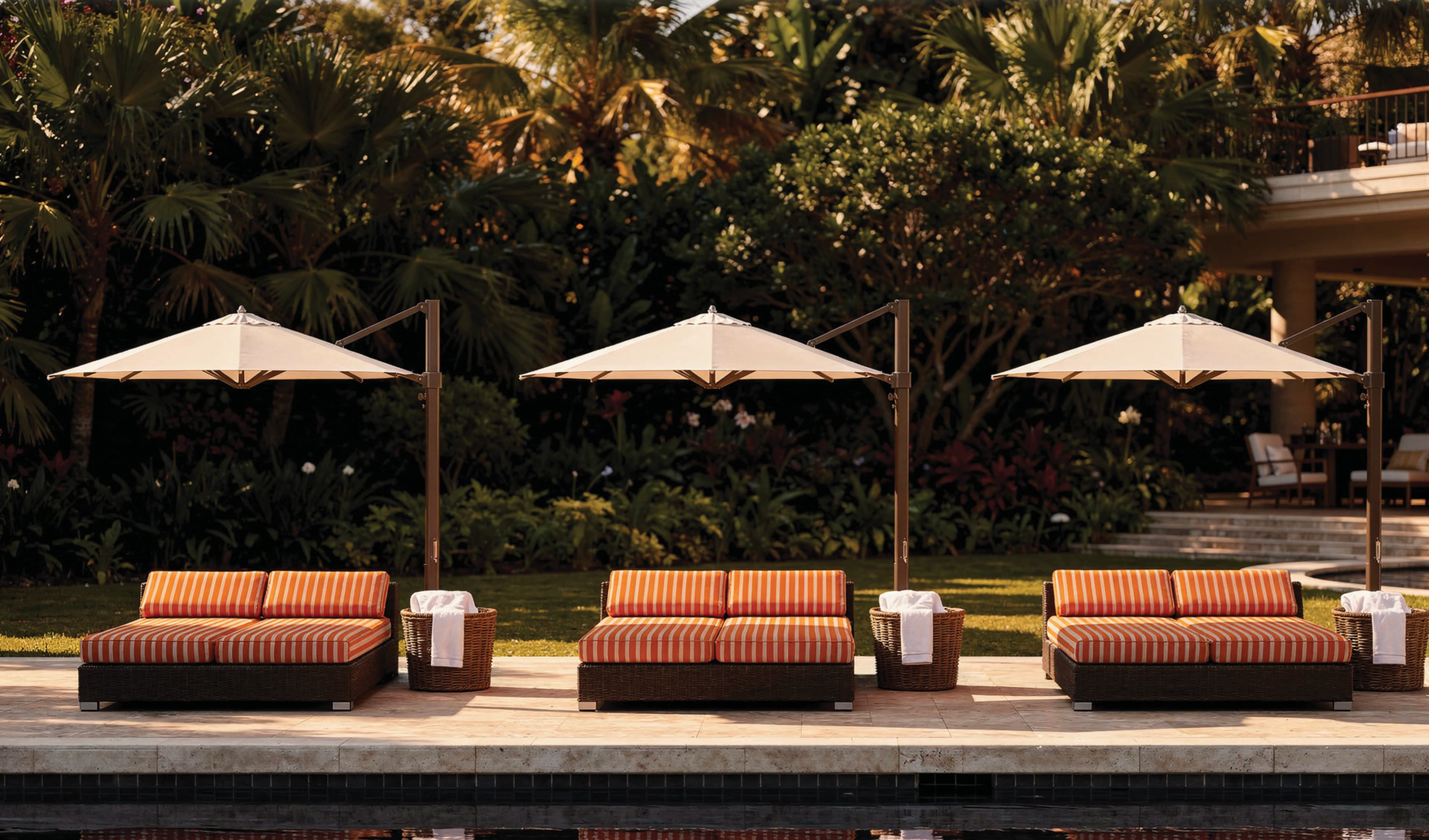 Frankford cantilever umbrellas at pool