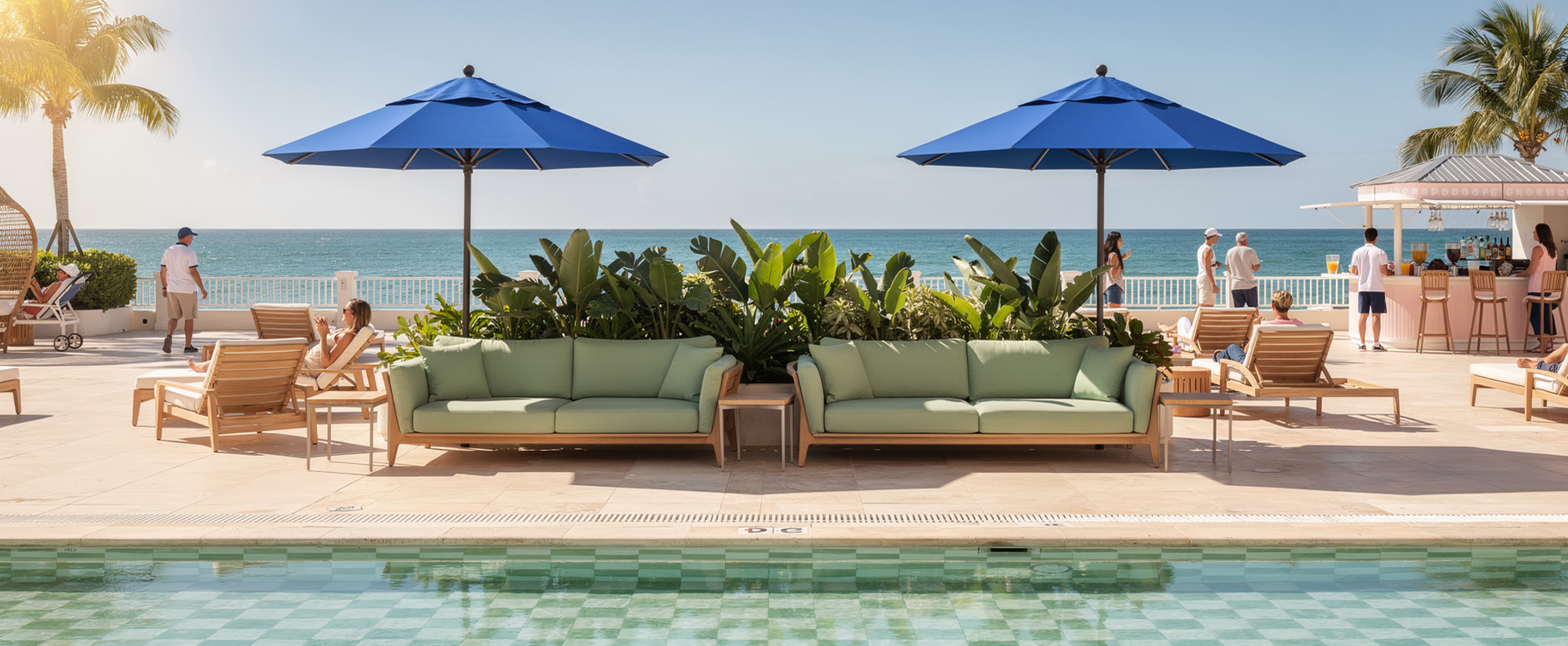 Frankford umbrellas at a resort pool